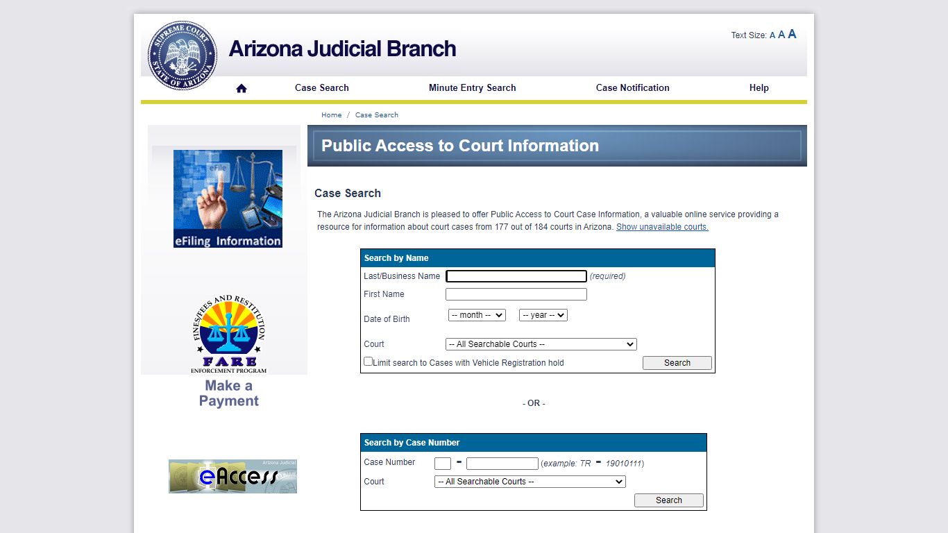 Public Access Case Lookup - Arizona